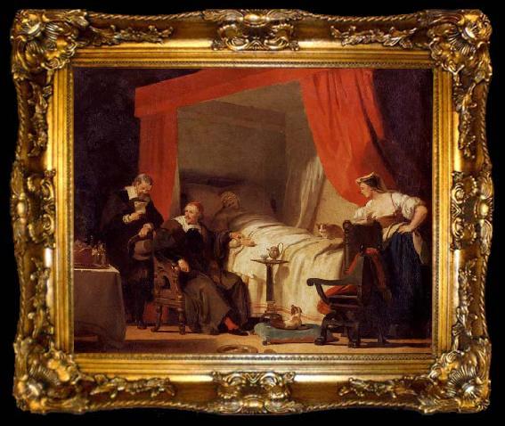 framed  Alexandre-Evariste Fragonard Cardinal Mazarin at the Deathbed of Eustache Le Sueur, ta009-2